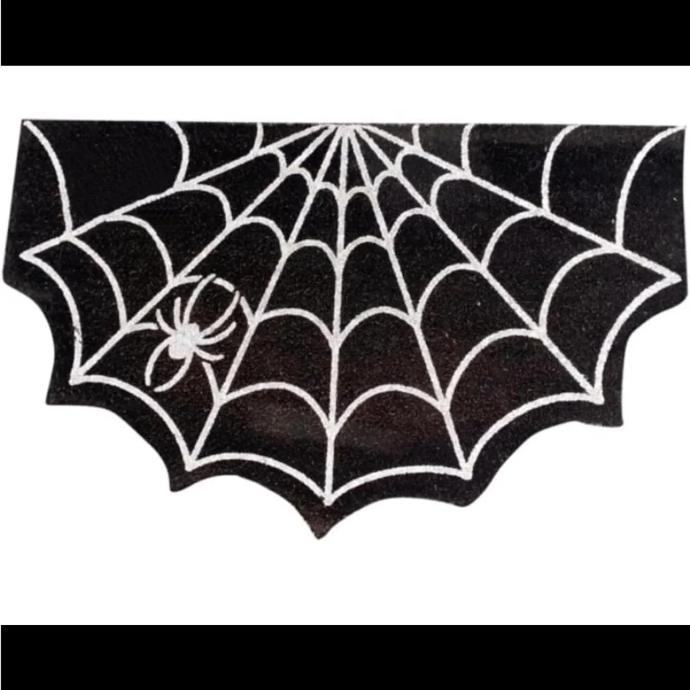 New! Gothic Decor Doormat / Rug Spider Web Design. Size: 20” x 31”. Black/White
